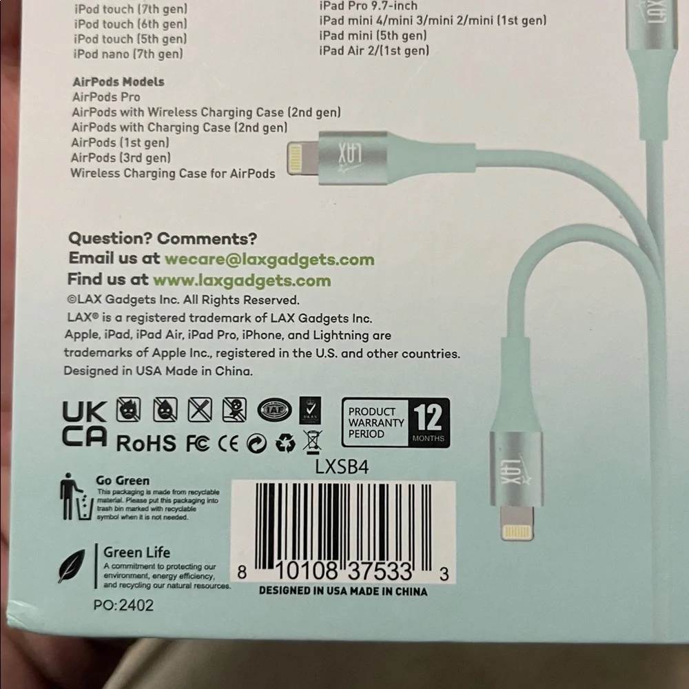 Lightning Cable for iPhone and iPad/ NWT!!! never opened/ Light green color